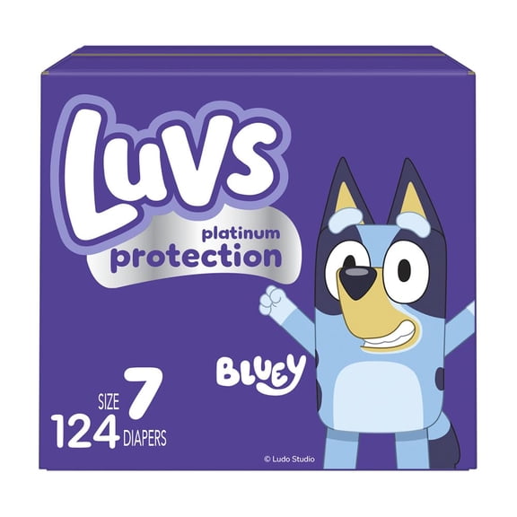 Luvs Size 7 Baby Diapers, Platinum Protection Bluey Diapers for Day & Night,