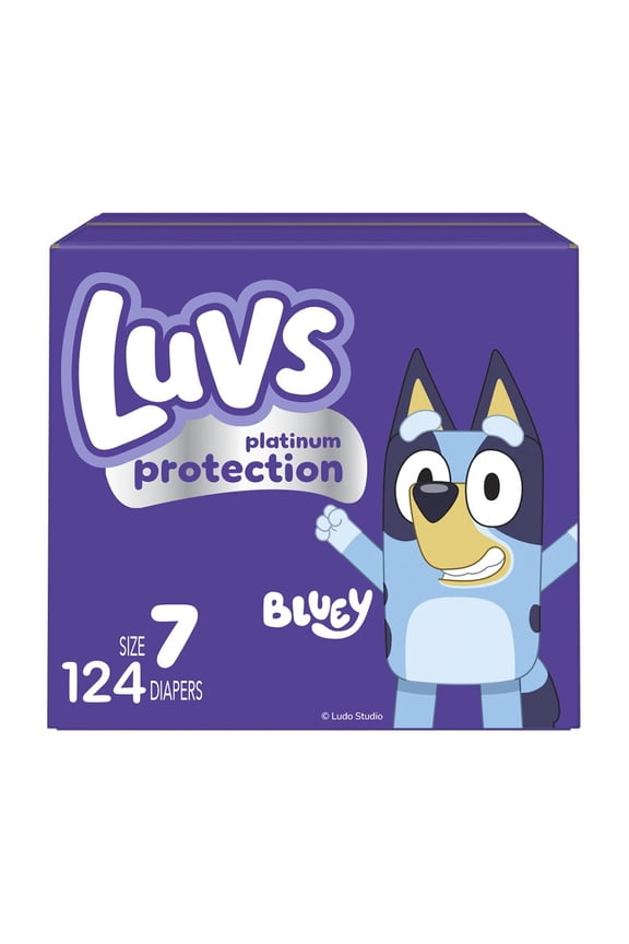 Size 7 Baby Diapers, Platinum Protection Bluey Diapers for Day & Night,