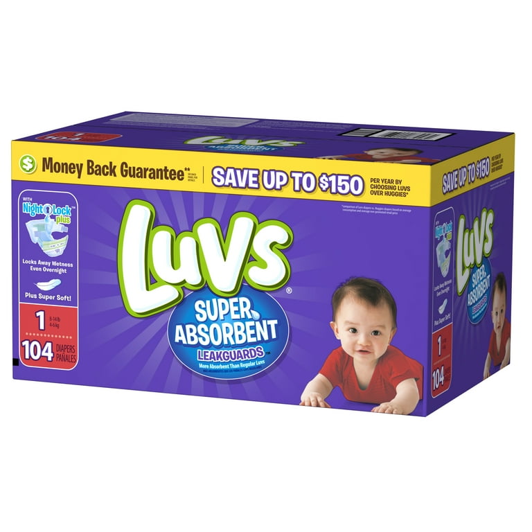 Luvs Super Absorbent Leakguards Newborn Diapers Size 1 104 count