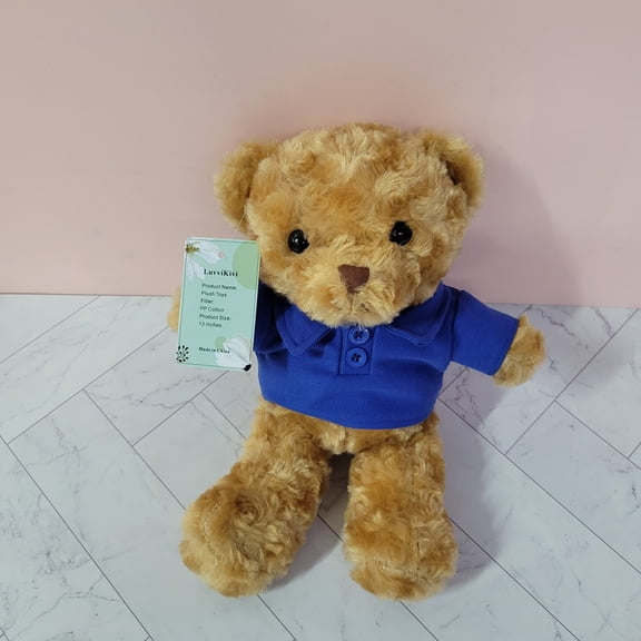 LuvviKivi Plush Toys, Soft PP Cotton Stuffed Bear with Blue Polo Shirt, Decorative Stuffed Animal for Home Sofa Display & GiftGiving