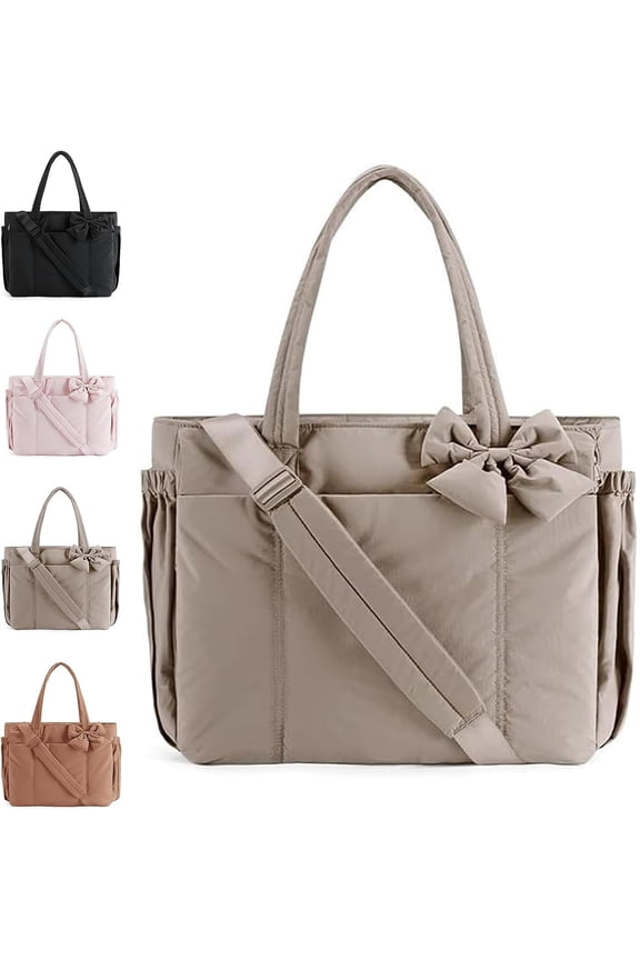 Luvy Bag, Crush Bow Tote Bag, Stylish Handbag, Waterproof Puffy Quilted Shoulder Bag, for Work, Travel, Shopping