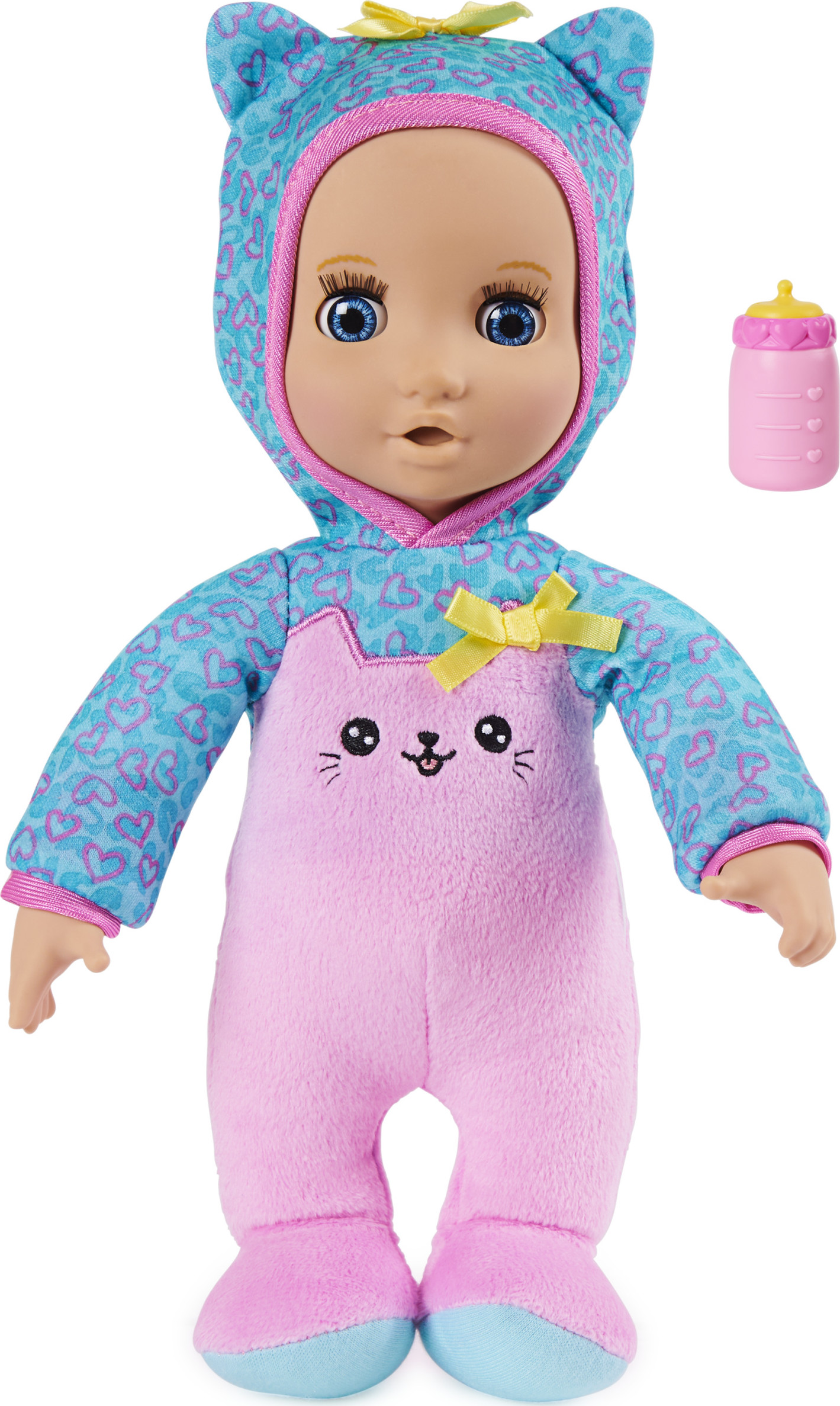 Luvzies by Luvabella, Kitten Onesie 11-inch Cuddly Baby Doll with Bottle Accessory, for Kids Aged 4 and up - image 1 of 5