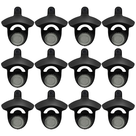Luwanburg 12 PCS Black Magnetic Bottle Opener Wall Mounted Bulk Blank Beer Cap Opener with Magnets Cooler Mounted for DIY Crafts