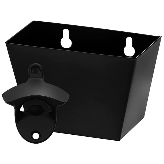 Luwanburg Black Stainless Bottle Opener Wall Mounted Beer Top Opener with Cap Catcher Drained Holes