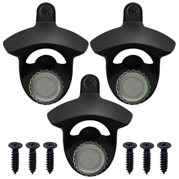 Luwanburg Black Wall Mounted Bottle Opener with Magnets Built-in, Stainless Magnetic Beer Cap Opener Mountable for Wooden Beer Caddy ( Pack of 3 )