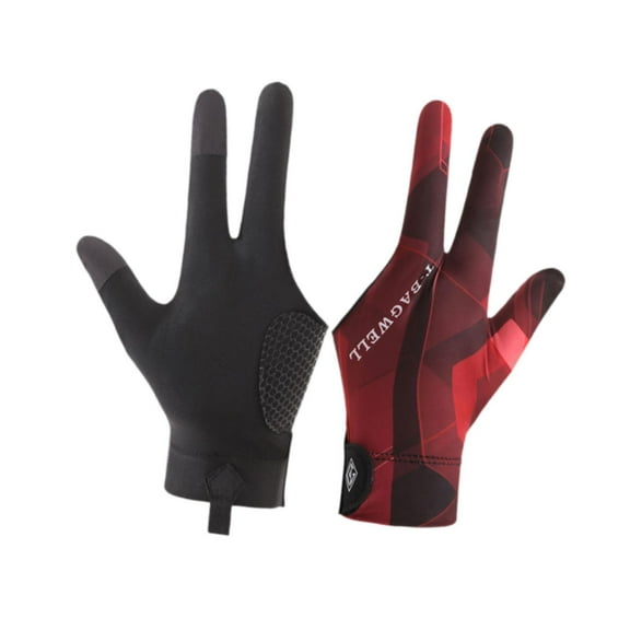 Luwecf 3 Fingers Pool Gloves Single Hand Billiard Gloves Pool Cue Mitts Separate Finger Black Red Right Hand