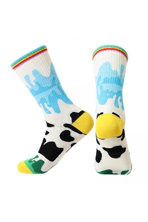 4xColorful Patterned Crew Socks Funny Crazy Combed Cotton Socks Pattern -XL