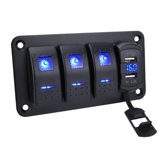 Luwecf Rocker Switch Panel 4.2A Double USB Charger Voltmeter for Car Boat Marine 4 Gang