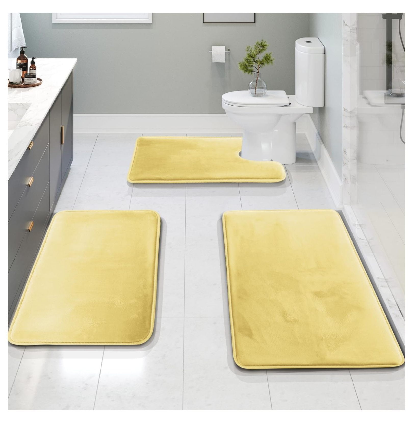 Luwei 3 Piece Bathroom Rugs Bath Mat Set, Velvet Memory Foam Bath Mats