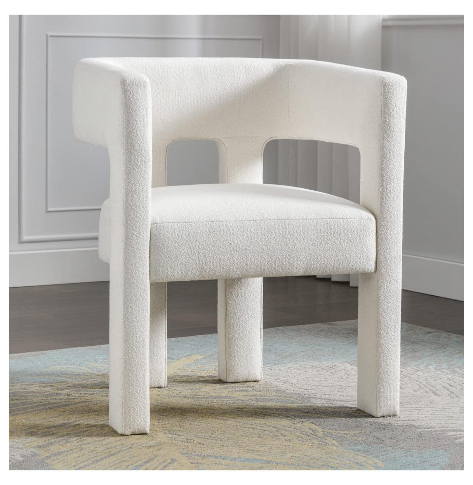 Luwei Modern Boucle Accent Chair with Solid Wood Legs, Linen Upholstered Boucle Dining Chair ...