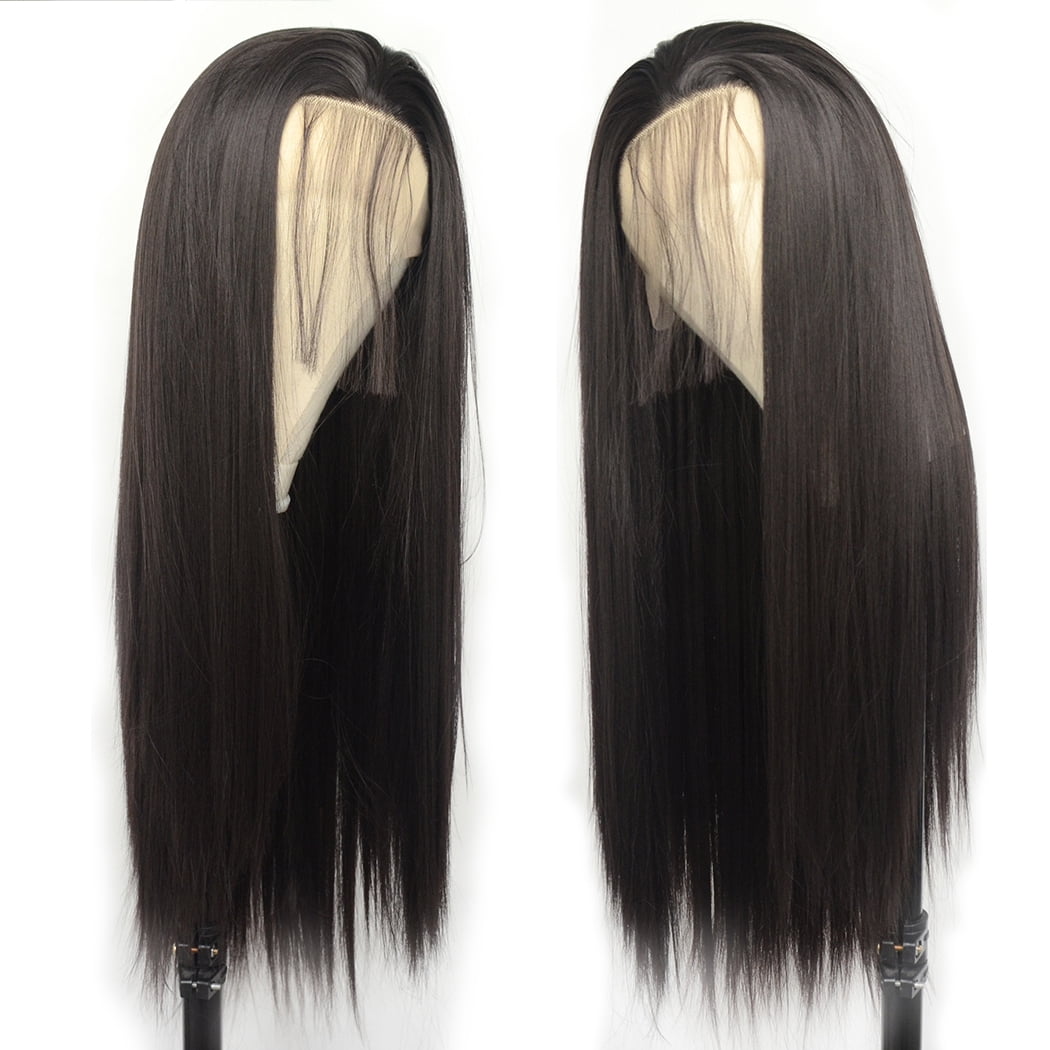Luwigs Dark Brown Synthetic Lace Front Wig Long Straight Front Lace Wig with Baby Hair For Women 24 inches