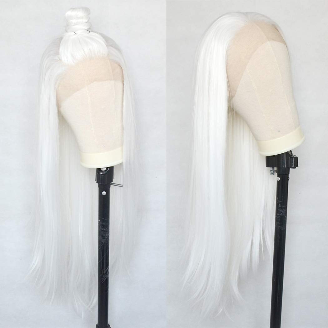 Luwigs Platinum White Lace Front Wigs Silky Straight Heat Resistant Synthetic Replacement Wigs for Party Cosplay Daily Wear 22inch