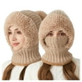 thumbnail image 1 of Luwomo 3 in 1 Beanie Hat for Women, 3 in 1 Cold Resistant Hat, Mask Set Hooded Piece Windproof Warm Snow Cap,Khaki,One Size, 1 of 3