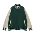 thumbnail image 1 of Luwomo Baseball Jackets for Mens Mens Stylish Color Block Long Sleeve Button Loose Fit Coat Tops Green,XL, 1 of 7