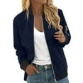 thumbnail image 1 of Luwomo Casual Baseball Jackets Womens Fashion Thin Long Sleeve Zipper Loose Fit Coat Blouses Navy,2XL, 1 of 5