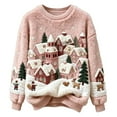 thumbnail image 1 of Luwomo Casual Christmas Flannel Sweaters Womens Cozy Pullover Santa Graphic Crewneck Winter Holiday Knit Festive Seasonal Loose Fit Streetwear Tops,Pink,M, 1 of 4