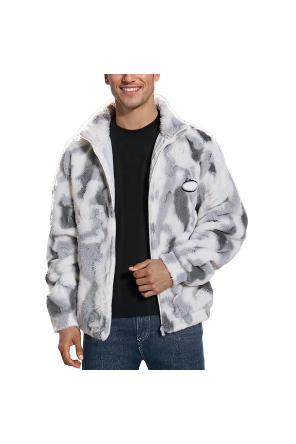 Casual Jacketsfor Womens Oversized Tie Dye Long Sleeve Zipper Warm Thickened Stand Collar Unisex Outerwear for Fall Winter Streetwear Regular Tops Grey,S