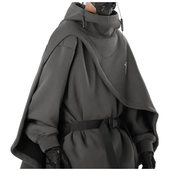 Luwomo Casual Hoodies Mens Hoodies Sweatshirt Cape Layered Look Style Loose Fit Pullover Long Sleeve Hooded Outdoor Wear Lady Blouses Grey,3XL