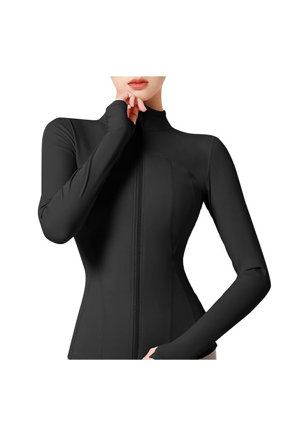 Casual Jackets Womens Slim Fit Full Zip Athletic Running Streetwear Yoga Sports Workout Coat with Pockets Blouses Black,2XL