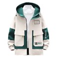 thumbnail image 1 of Luwomo Casual Jackets for Mens Mens Jackets Fall and Winter Hooded Long Sleeve Color Blocked Outdoor Style Loose Fit Coat with Pocket Tops White,4XL, 1 of 4