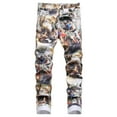 thumbnail image 1 of Luwomo Casual Jeans for Mens Ripped Trend Colour Floral Print Slim Fit Style Long Straight Leg High Waist Trousers with Pockets Relaxed Fit Denim Pants Khaki,32, 1 of 8