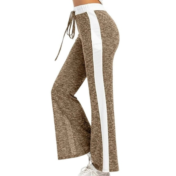 Luwomo Casual Pants Womens High Waisted Loose Fit Long Flared Wide Leg Drawstring Stretch Comfortable Sweatpant Relaxed Fit Trousers Gold,2XL