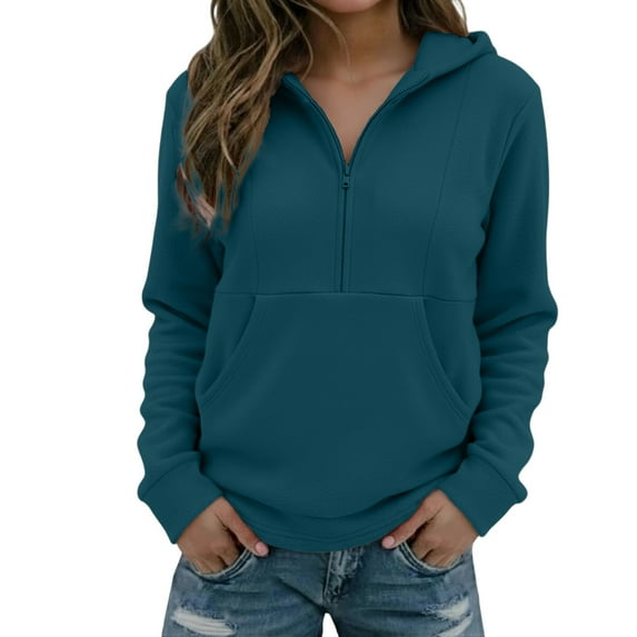 Luwomo Casual Womens Sweatshirts Cropped Half Zip Hoodie Long Sleeve Pullover Winter Lined Athletic Sweatshirt Comfortable Soft Streetwear Tops,Mint Green,L
