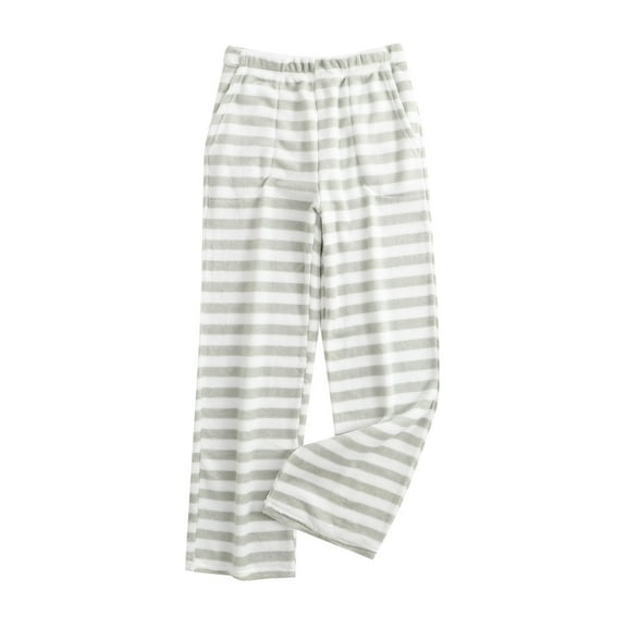 Luwomo Flannel Pants for Womens Flannel Pants Winter Warm Striped Pajama Elastic Waist Long Wide Leg Loose Fit Trousers White,M
