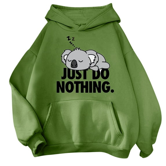 Luwomo Hoodies for Womens Casual Tops Cute Long Sleeve Hooded Cartoon Koala Graphic Print Sweatshirt Teen Girls Loose Fit Pullover Blouses,Z1 Green,M