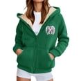 thumbnail image 1 of Luwomo Jackets for Womens Winter Warm Zip Up Fleece Hooded Long Sleeve Sweatshirt Cozy Lined Pullover Soft Outdoor Athletic with Pockets Blouses Dark Green,3XL, 1 of 4