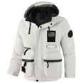 thumbnail image 1 of Luwomo Jackets for Mens Mens Fall and Winter Jackets Outdoor Windproof Hiking Long Sleeved Hooded Loose Fit Coat Tops White,3XL, 1 of 9