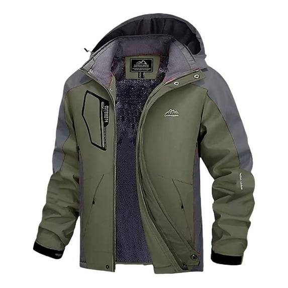 Luwomo Jackets for Womens Male Warm Climb Color Matching Ski Hooded Long Sleeve Windproof Multifunctional with Pocket Tops Army Green,L
