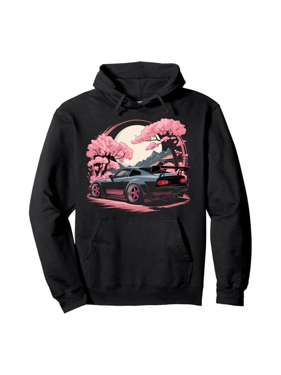 Japanese Car Sweatshirts Men JDM Japan Street Racing Streetwear Pullover Hoodie,Black,L