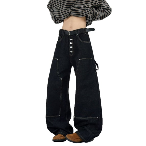 Luwomo Jeans Men Wide Leg Loose Fit Straight High Waist Trousers High Street Washed Denim Pants