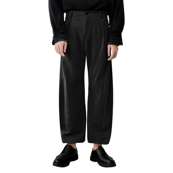 Luwomo Jeans for Mens Draped Wide Leg Solid Colour Style Long High Waist Trousers Loose Fit Streetwear Denim Pants Black,XXXL