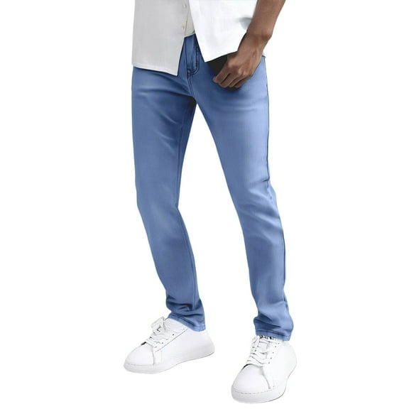 Luwomo Jeans for Mens Long High Waist Straight Leg Slim Fit Trousers Outdoor Activities Denim Pants Blue,28