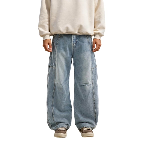 Luwomo Jeans for Mens Outdoor Sports Loose Wide Straight Leg High Waist Trousers Denim Pants