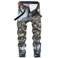 thumbnail image 1 of Luwomo Jeans for Mens Ripped Trend Colour Camo Print Slim Fit Style Long Straight Leg High Waist Trousers with Pockets Denim Pants Blue,28, 1 of 9