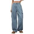 thumbnail image 1 of Luwomo Jeans for Womens Loose Fit Comfort Stretch High Waist Wide Leg Long Trousers Bootcut Everyday Wear with Pockets Denim Pants Blue,M, 1 of 9