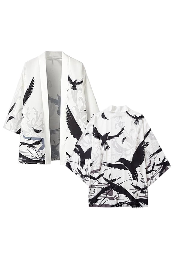 Leisure Cardigan Womens Cardigan Robe Floral Print Bohemian Open Front Duster Longline Wrap Cover Up Loungewear Tops White,XL