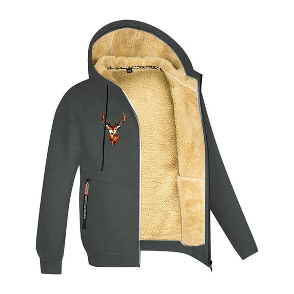 Luwomo Leisure Jackets for Mens Mens Thick Warm Long Sleeve Hooded Solid Color Zipper Winter Coat with Pocket Blouses Grey,XL