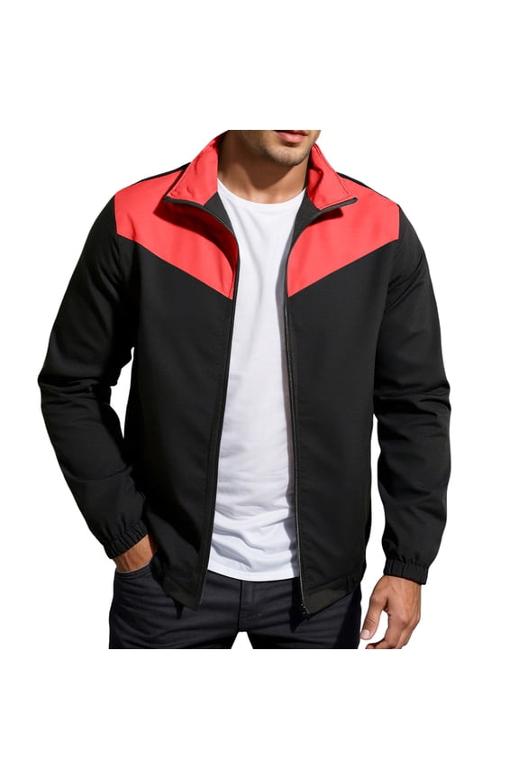 Leisure Jackets Womens Jackets Long Sleeve Lapel Zipper Contrast Panel Design Everyday Wear Slim Fit Coat Regular Tops Red,2XL