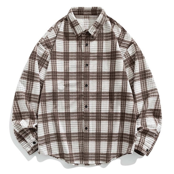 Luwomo Leisure Jackets Womens Jackets Oversized Plaid Long Sleeve Lapel Button Large Size Fashion Cardigan Shirt Regular Tops Coffee,M