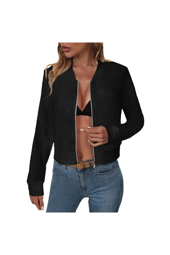 Leisure Jackets for Womens Solid Color Long Sleeve Zipper Cardigan Loose Fit Cover Up Coat Blouses Black,2XL