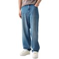 thumbnail image 1 of Luwomo Leisure Jeans Mens Skater High Rise Baggy Straight Wide Leg Stretch Loose Fit Long Trousers Streetwear Relaxed Fit Denim Pants BU1,L, 1 of 4