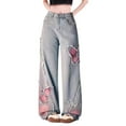 thumbnail image 1 of Luwomo Leisure Jeans Womens High Waisted Retro Wide Leg Butterfly Design Stretch Long Trousers for Outfits Regular Denim Pants Blue,L, 1 of 4