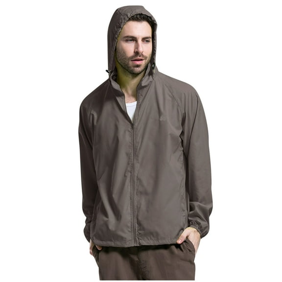 Luwomo Leisure Rain Jackets for Mens Mens Solid Color Packable Lightweight Windproof Raincoat Long Sleeve Hooded Outdoor Hiking Cycling Outerwear Blouses Grey,XL