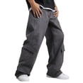 thumbnail image 1 of Luwomo Men Jeans Loose Wide Straight Leg High Waist Draping Trousers Solid Color Male Denim Pants, 1 of 7