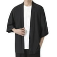 thumbnail image 1 of Luwomo Men's Casual Cardigan Mens Cardigan Cloak Solid Color Drop Shoulder Kimono Open Front Blouses Black,L, 1 of 7