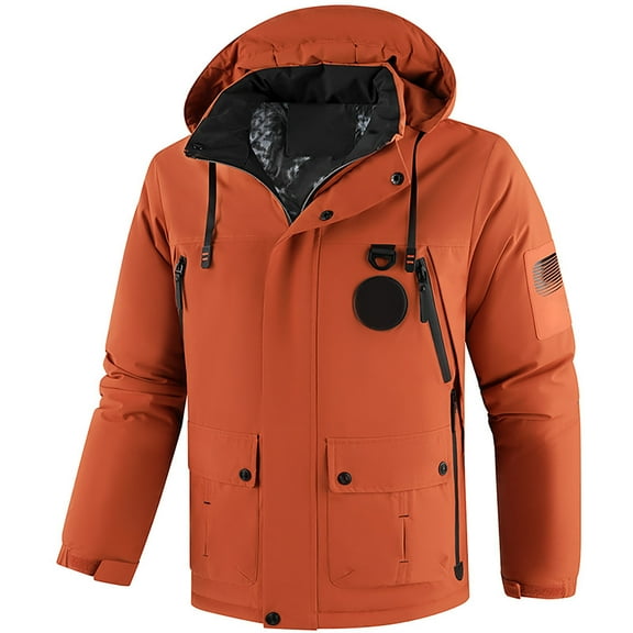 Luwomo Men's Casual Jackets Mens Fall and Winter Jackets Outdoor Thickened Oversized Hooded Long Sleeve with Multifunctional Pockets Relaxed Fit Blouses Z1 Red,2XL